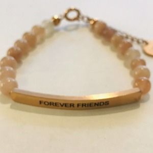 Inspire Me bracelets Forever Friends Rose Quartz Beads Gold Tone 7-8"
